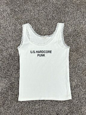 John Galt White Lace Trim Tank